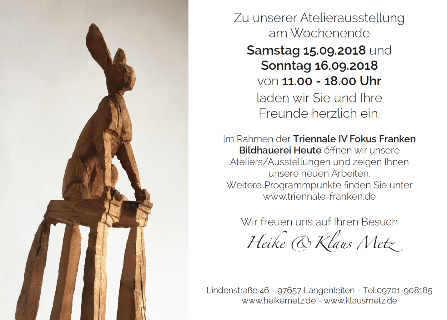 Read more about the article Herzliche Einladung zur Atelierausstellung am 15. und 16.09.18