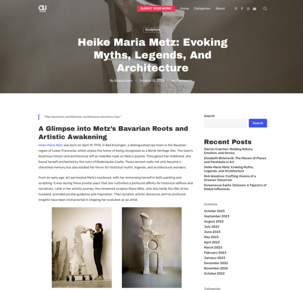 „Heike Maria Metz: Mythen, Legenden und Architektur zum Leben erweckt“ erschienen auf der AATONAU Webseite